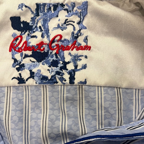 Like New [Robert Graham] Embroidered Blue Button Down Striped Shirt | Mens Large - Picture 15 of 16